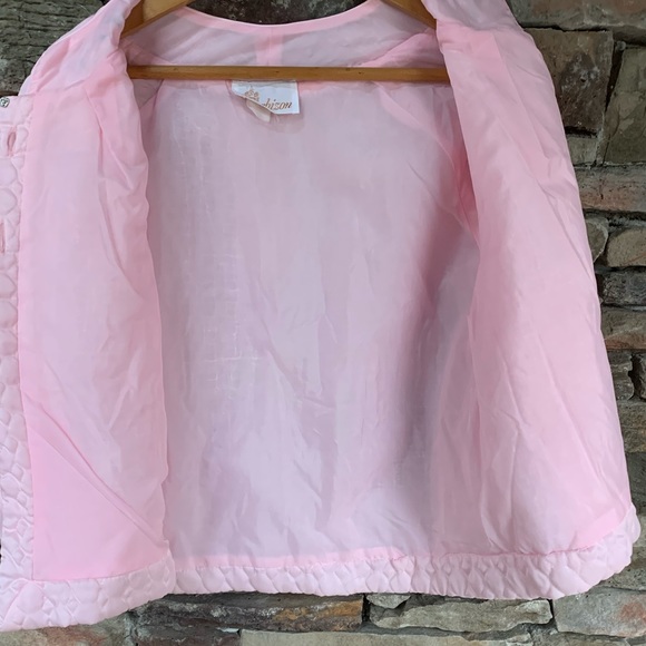 VTG Barbizon Bed Jacket Satin Quilted Robe Button Pink Sleepwear Embroidered - Picture 3 of 7